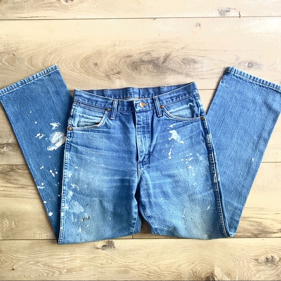 Vintage Distressed Painted Wrangler Denim Jeans Western High Rise 32 x 30 10 - Picture 2 of 7